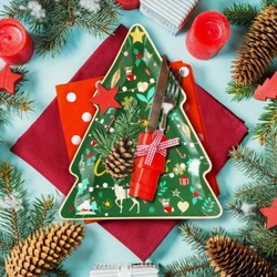 10pcs Christmas Disposable Tableware Cartoon Santa Claus Elk Xmas Tree Shaped Paper Tray Merry Christmas Happy New Year 2025