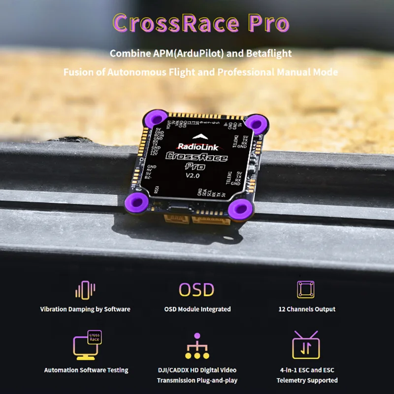 RadioLink CrossRace Pro Flight Controller V2.0 CrossRace 12CH OSD 4-in-1 ESC Dual BEC for FPV Drone Multirotor RC Drone
