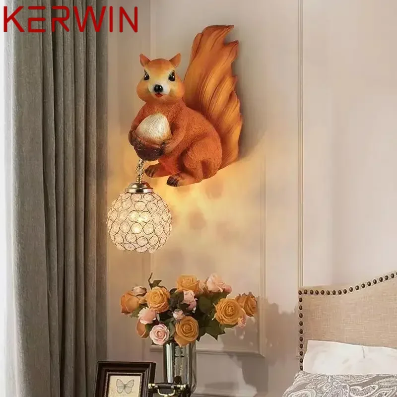 KERWIN Modern Resin Wall Lamp LED Indoor Creative Simulation Squirrel Sconce Light for Home Living Room Bedroom Corridor