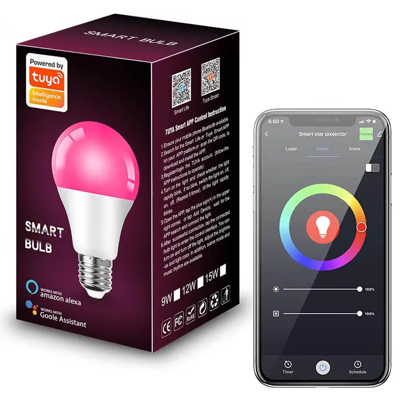 

9W A60 LED Tuya Music Wifi Smart Light Bulb APP Controls RGB Bulb Color Change E27 B22 LED Bulb