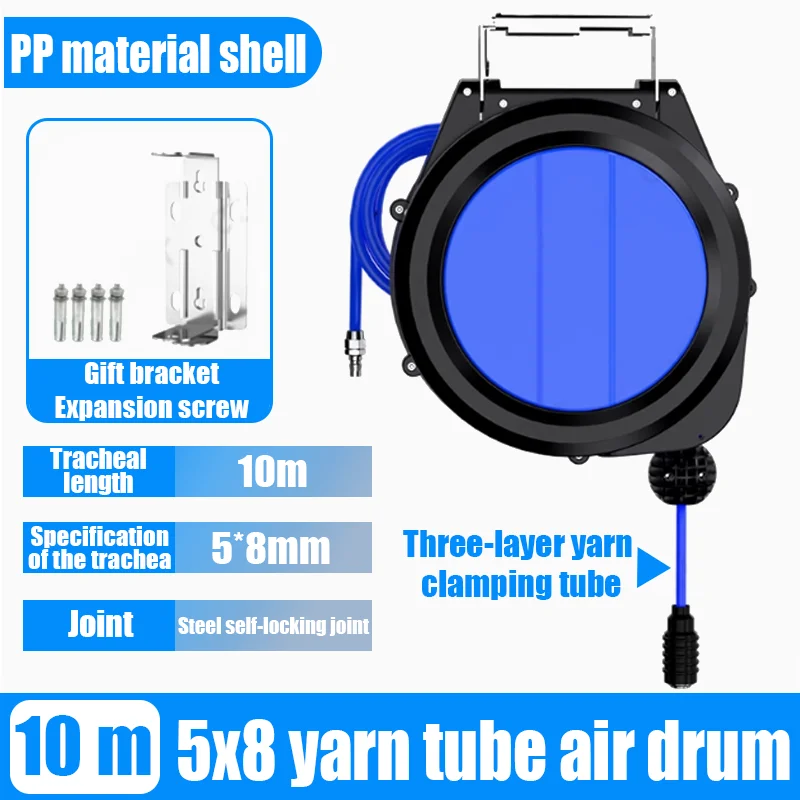 32.8FT Automatic Retractable Air Hose Reel Sand-Filled Durable Industrial Air Compressor Organizer for Garage And Workshop
