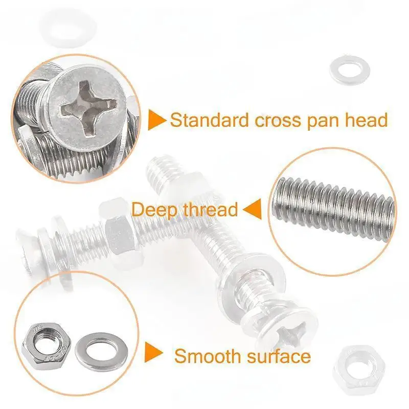 M1.6 M2 M2.5 M3 M4 M5 Cross Phillips Flat Countersunk Head Screws 304 Stainless Steel Bolt and Nut Washer Assortment Set Kit Box