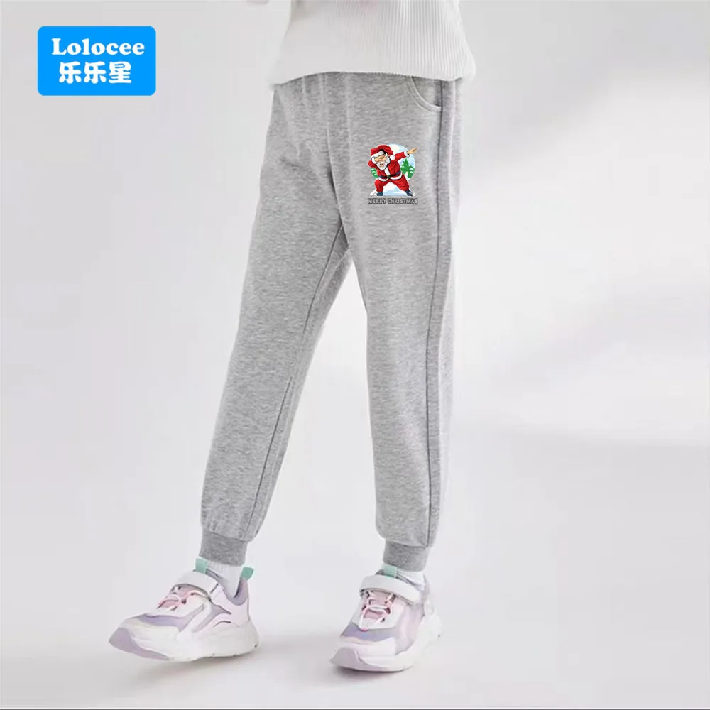 Weihnachts-Jogginghose für Kinder, lässige Jogginghose mit Weihnachtsmann-Aufdruck für Jungen und Mädchen, Baumwoll-Kinderhose mit elastischem Bund für den täglichen Gebrauch SDLL1