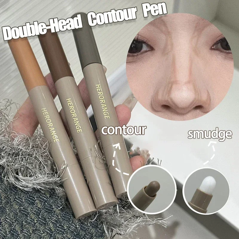 Highlight Shadow Stick met borstel Dubbele kop Gezicht Neusschaduw Vloeibare contourpen Duurzame waterdichte gezichtsverhelderende cosmetica