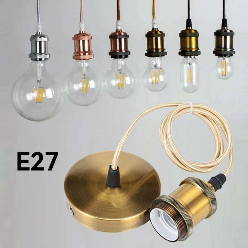 E27 suspension wire lamp holder set Vintage copper metal lamp holder holder electroplated aluminum shell lamp holder