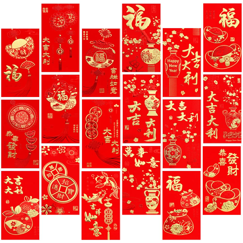 

36 Pcs Lai Shi Feng Hong Bao Chinese Style Patterns Red Envelopes Bunny Packets New Year 2023 Rabbit Si Gift for Festival Paper