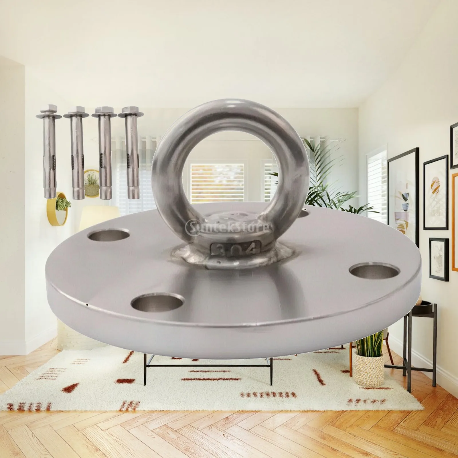 Ceiling Mounting Plate with Eye Loop Heavy-Duty Hanging Plate with Loop Stainless Steel Pad Eye Long-Lasting Hardware Round