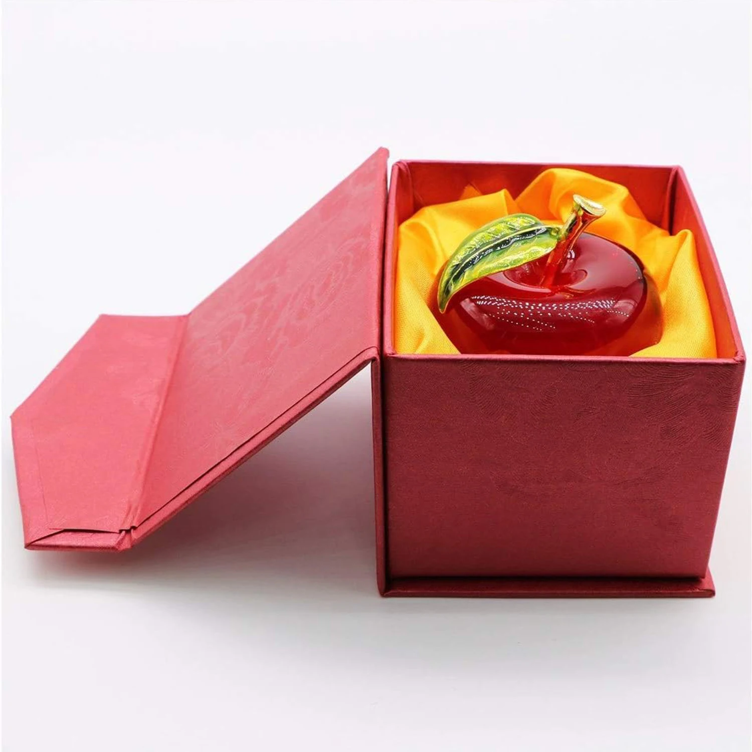 50MM Crystal Red Apple Model Glass Paperweight Figurine Miniature Gifts Table Decor