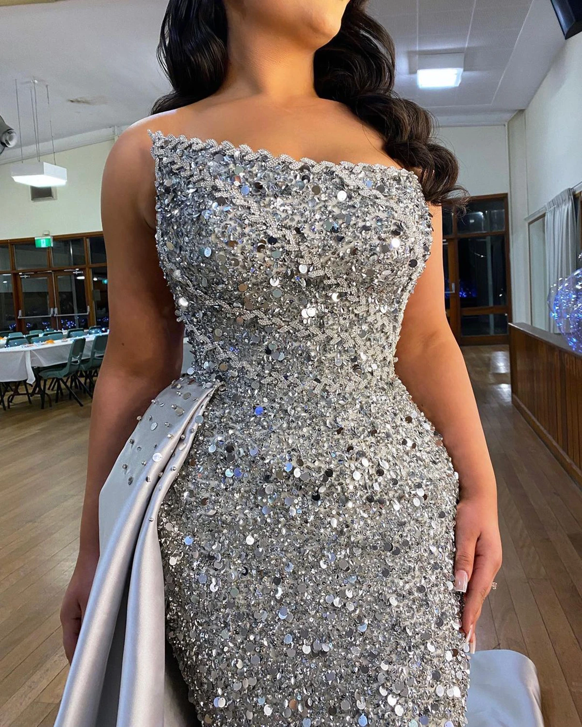 2022 Exquisite Evening Dress Sequined Lrregular Collar Women Elegant Detachable Mermaid Prom Party Gown Robe De Soiree Vestidos