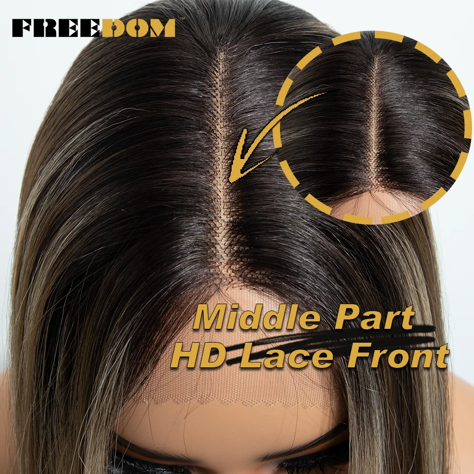 FREEDOM Synthetische Lace-Front-Perücken für Damen, 30 Zoll lang, glatt, Ombré-Braun-Blond, natürliche Lace-Perücke, vorgezupft, für den täglichen Gebrauch. – Detail 5