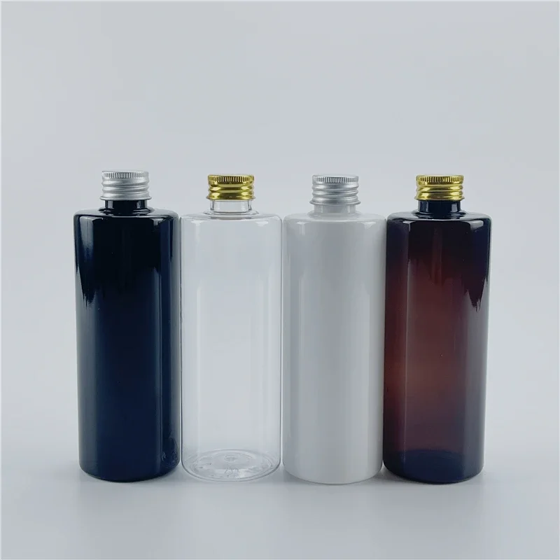 

Black White 300ml x 20 Empty Refillable Plastic Bottles With Aluminum Screw Cap Plug Cosmetics Travel Small Toner Oil Containers