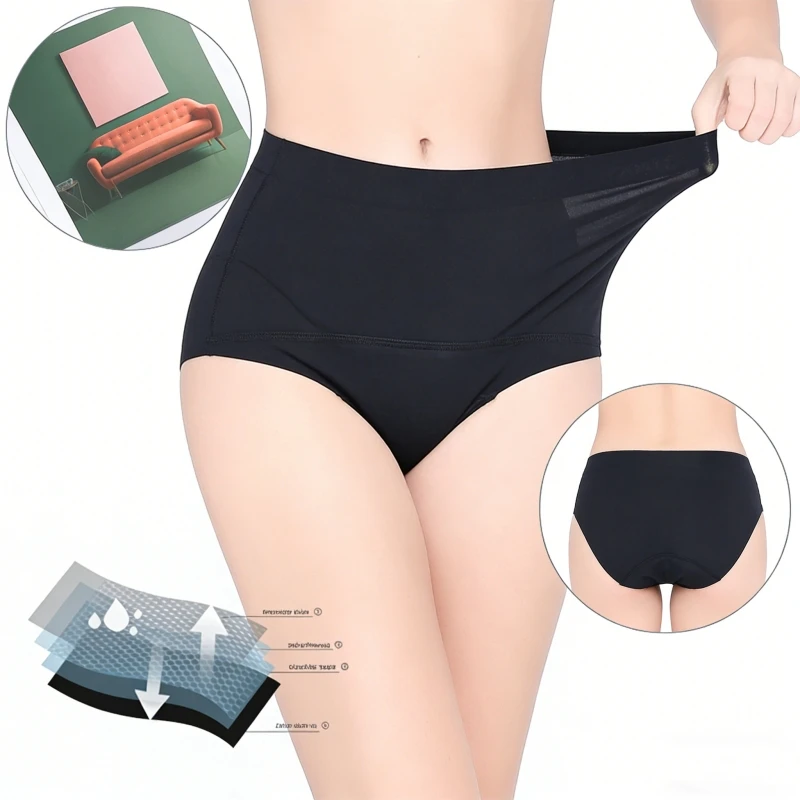 Women's High Waist Leak-Proof Period Panties Super Absorbent Menstrual Underwear Antibacterial Crotch Shaping Briefs Plus Size