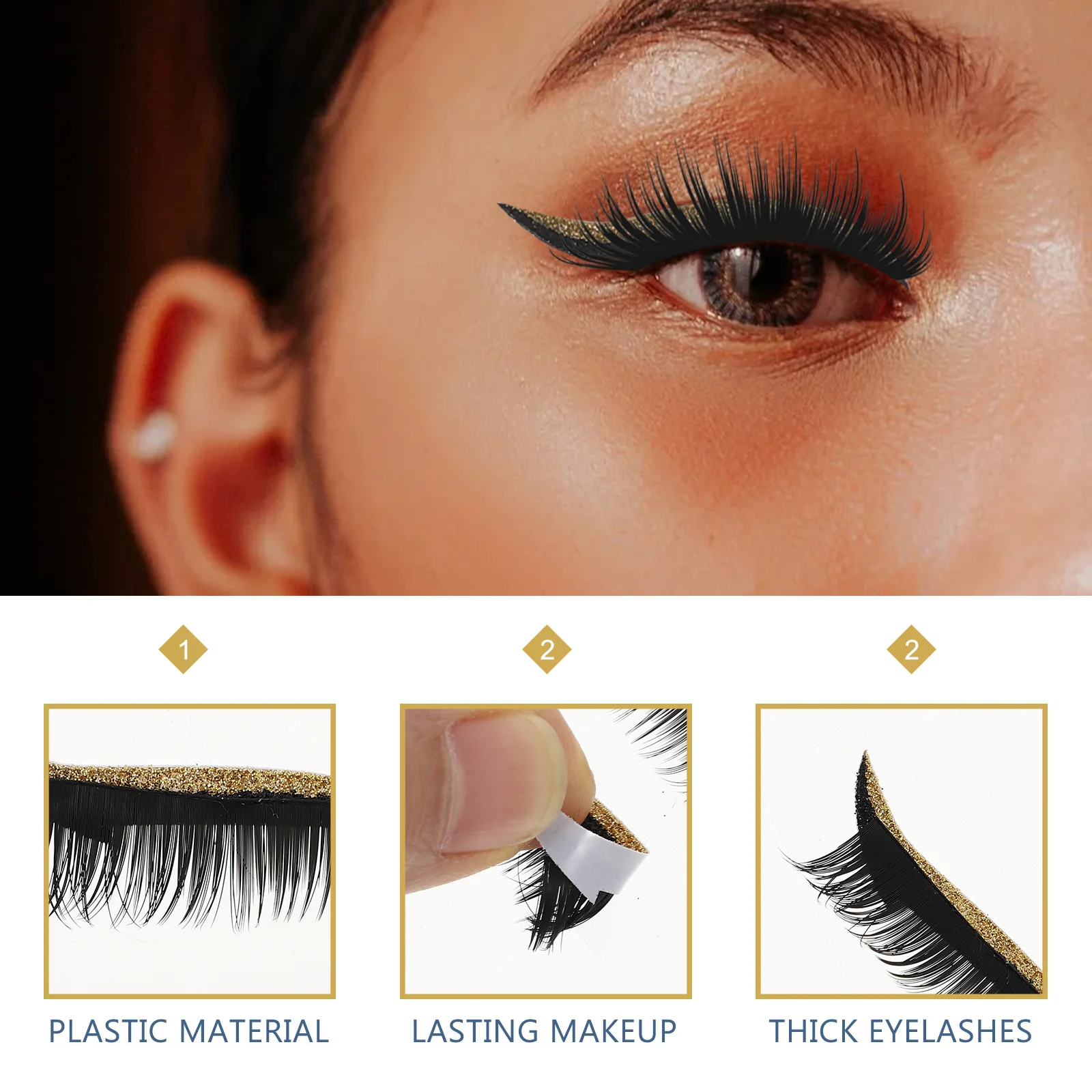 4 pary sztucznych rzęs, naklejki na eyeliner, samoprzylepne paski do oczu, odpowiednie na koncerty, imprezy kostiumowe, do noszenia na co dzień