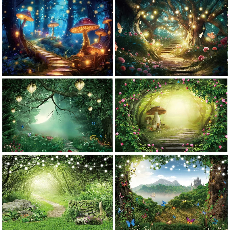 

Enchanted Forest Fairy Backdrop Photography Spring Fantasy Wonderland Magic Birthday Decorations Kids Party Background Banner