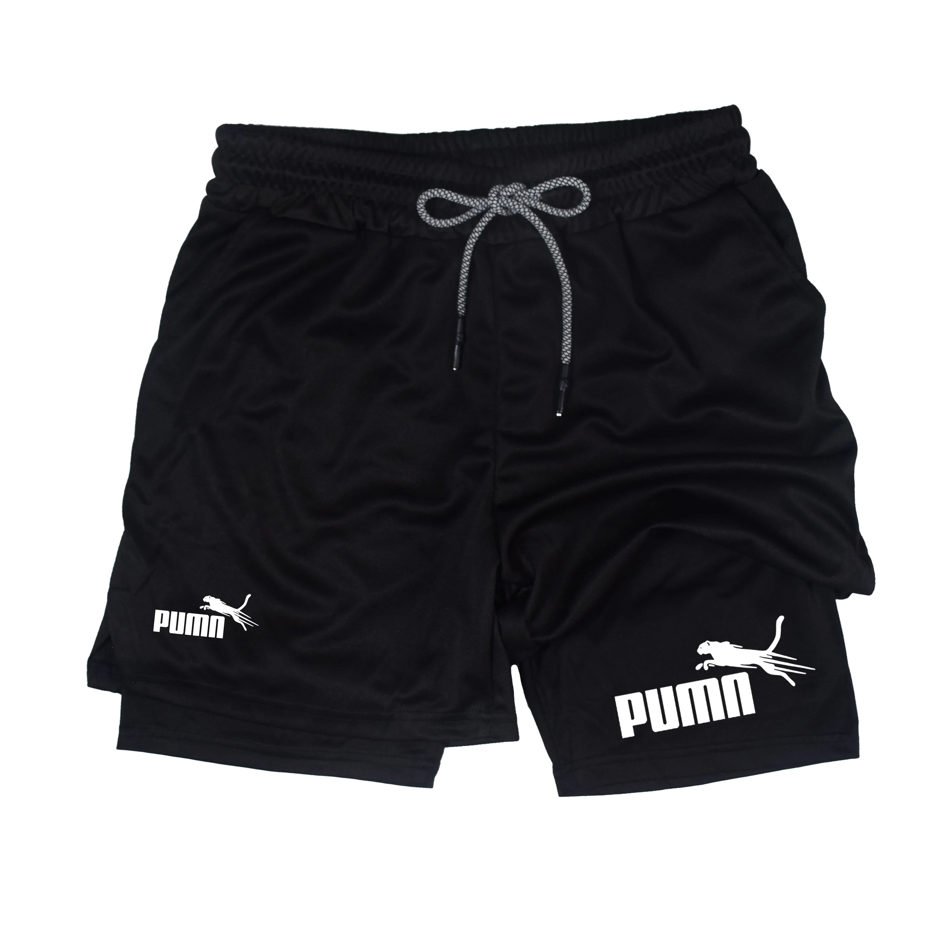 Verão respirável dois-em-um shorts de dupla camada shorts de compressão elástica masculina de secagem rápida multi-funcional shorts M-3XL