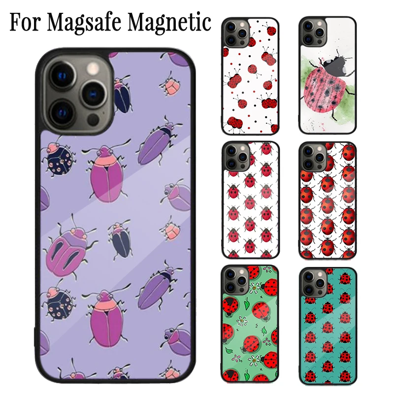 Ladybug Beetle Magnetic Phone Case Coque For iPhone 16 15 14 Plus 13 12 Mini 11 Pro Max Magsafe Wireless Charging Cover