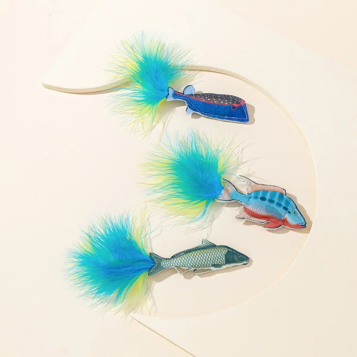 Popular Deep-sea Fish and Feather Felt Cloth Toys Cat Teeth Grinding and Claw Grinding