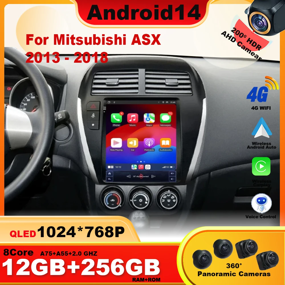 9.7 Inch Android 14 For Mitsubishi ASX 2013 - 2018 Car Radio Navigation GPS 4G Video BT SWC AHD Multimedia Stereo DSP Head Unit