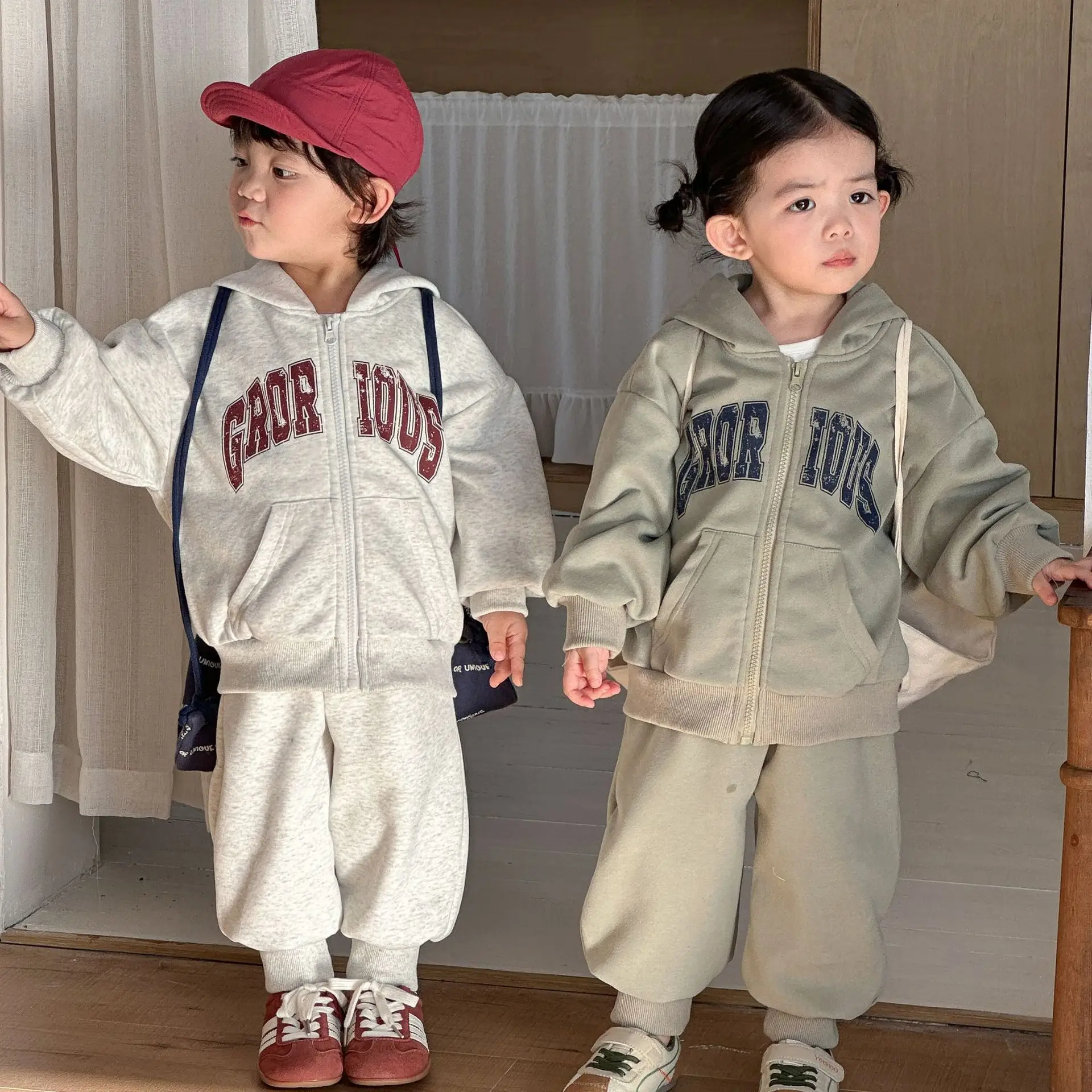 2026 Spring New Children Long Sleeve Clothes Set Boys Hooded Sweatshirt + Pants 2pcs Suit Cotton Kids Girls Loose Casual Outfits