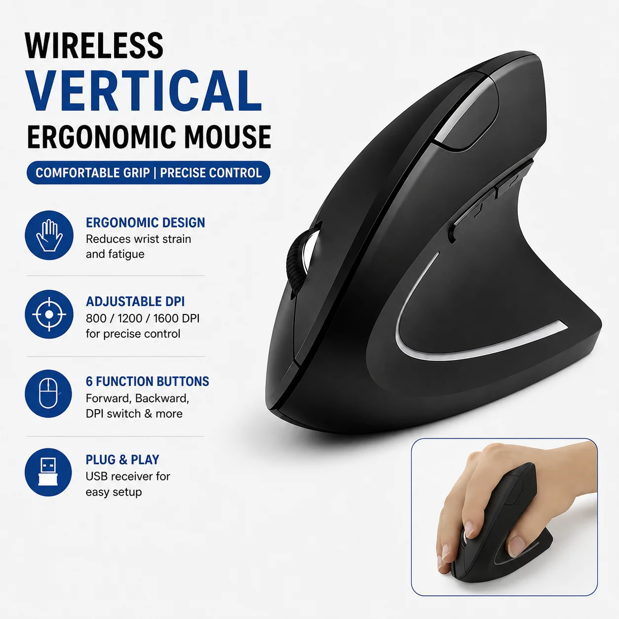 Rechargeable Vertical Gaming Mouse For MacBook Tablet Notebook Home Desktop Mouse Gear Comfort Grip Long Time Work For Office