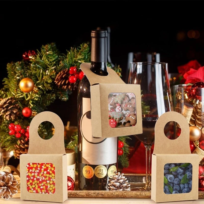 50 Pcs Wine Accessory Sets Wine Candy Boxes With Window Foldable For Christmas Wedding Party image 3