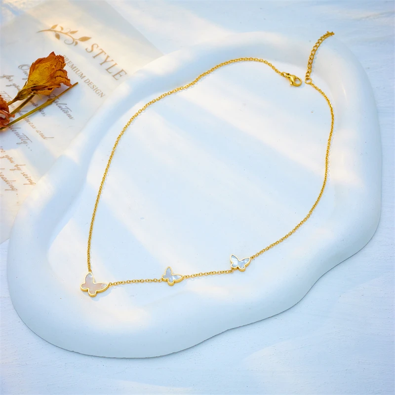 DIEYURO-الفولاذ المقاوم للصدأ فراشة قلادة قلادة للنساء ، الفتاة سلسلة الترقوة ، غير يتلاشى هدايا المجوهرات ، الاتجاه الجديد ، 316L