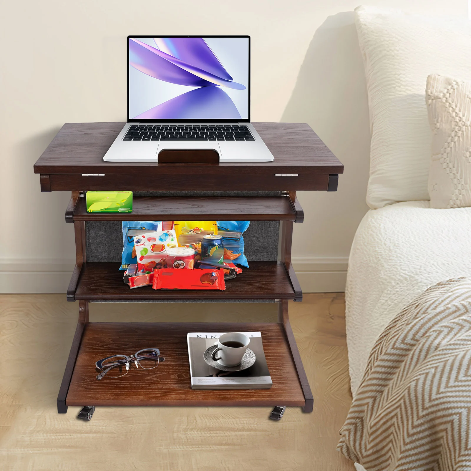 60*46.9cm C-shaped Table Movable Sofa Side Table Side Table With Small Book Stopper For Bed Sofa Offices Living Rooms
