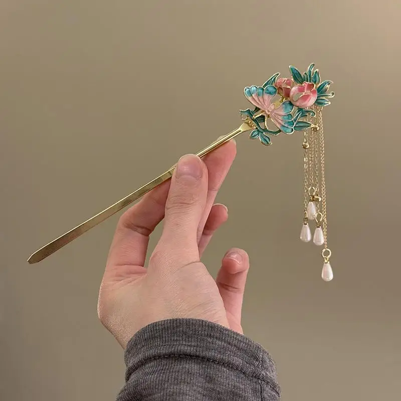 قطعة واحدة من دبوس الشعر المينا على شكل فراشة للنساء - إكسسوار شعر Bu Yao عالي الجودة لـ Hanfu #5