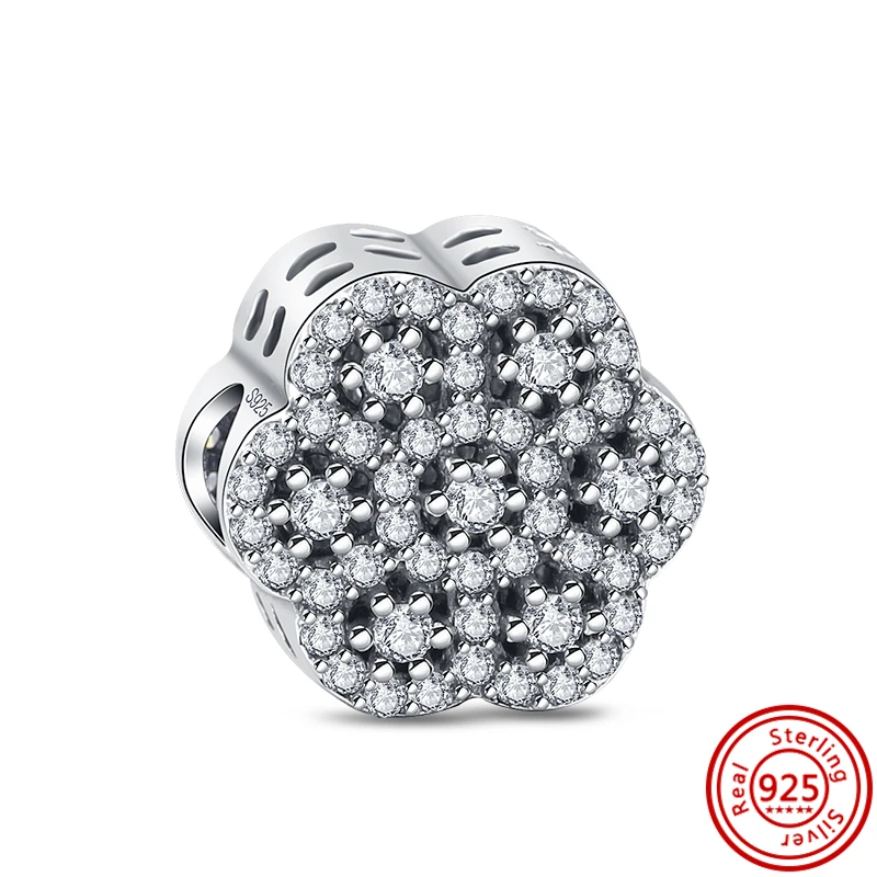 New 925 Silver Heart Snowflake Snow Globe Clear Zircon Sparkling Pendant Fine Beads Fit Original Pandora Charms Bracelet Jewelry