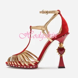 Straps Hollow Heart Heels Sandals Ankle Buckles Stiletto Heels Women Sexy Shoes Summer Party Runway Designer Sandals Fashion