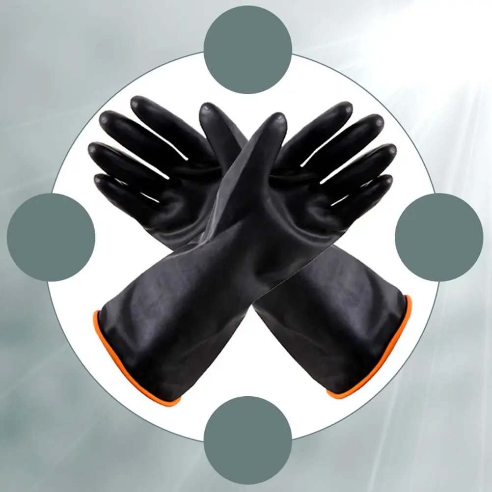 

1 пара длинных резиновых перчаток из натурального латекса, износостойкие, водонепроницаемые, противоскользящие, для промышленной безопасности и домашнего использования