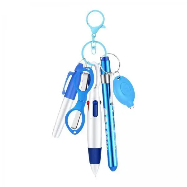 Compact Nurse Badge Pen Tool with Blue Ink Ballpoint LED Light Foldable Scissors and Clip for Scrubs Use