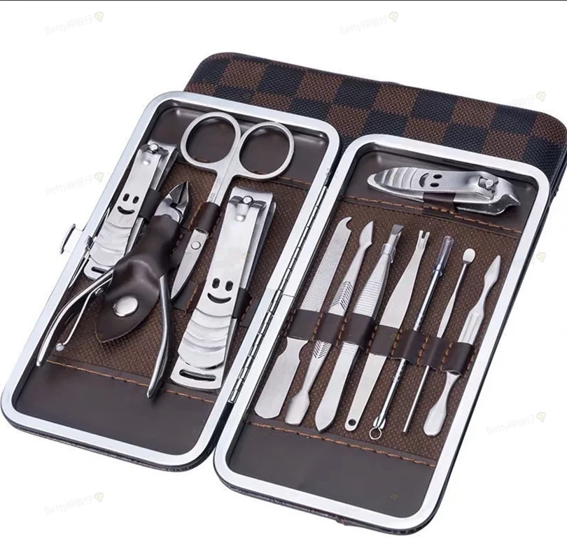 

Высокое качество, 12 шт., 19 шт., кусачки для ногтей из нержавеющей стали, профессиональный индивидуальный логотип, серебряный набор для маникюра и педикюра