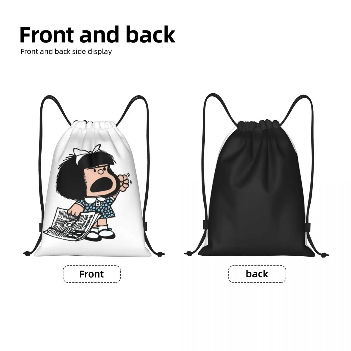 Mafalda Argentine Cartoon Quino Comic Drawstring Backpack Women Men Sport Gym Sackpack Foldable Training Bag Sack