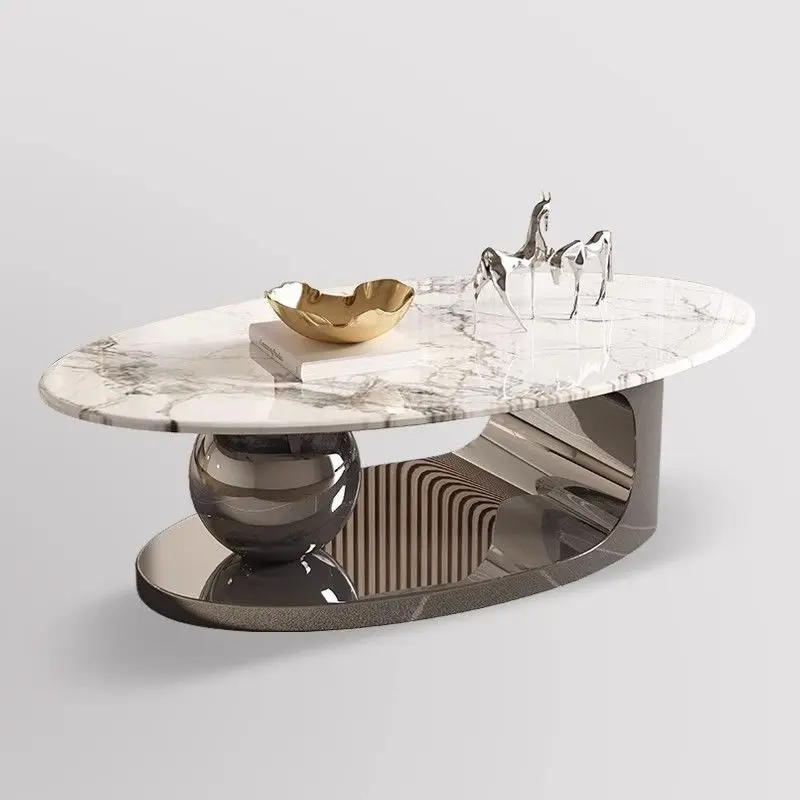 

Stainless steel oval metal modern style multifunctional marble coffee table
