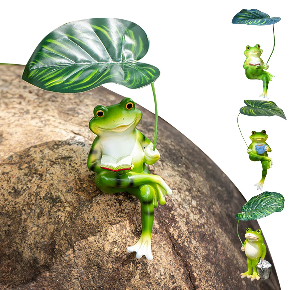 Frog Garden Statue Resin Funny Frog Figurines Animal Sculpture for Outdoor Yard Patio