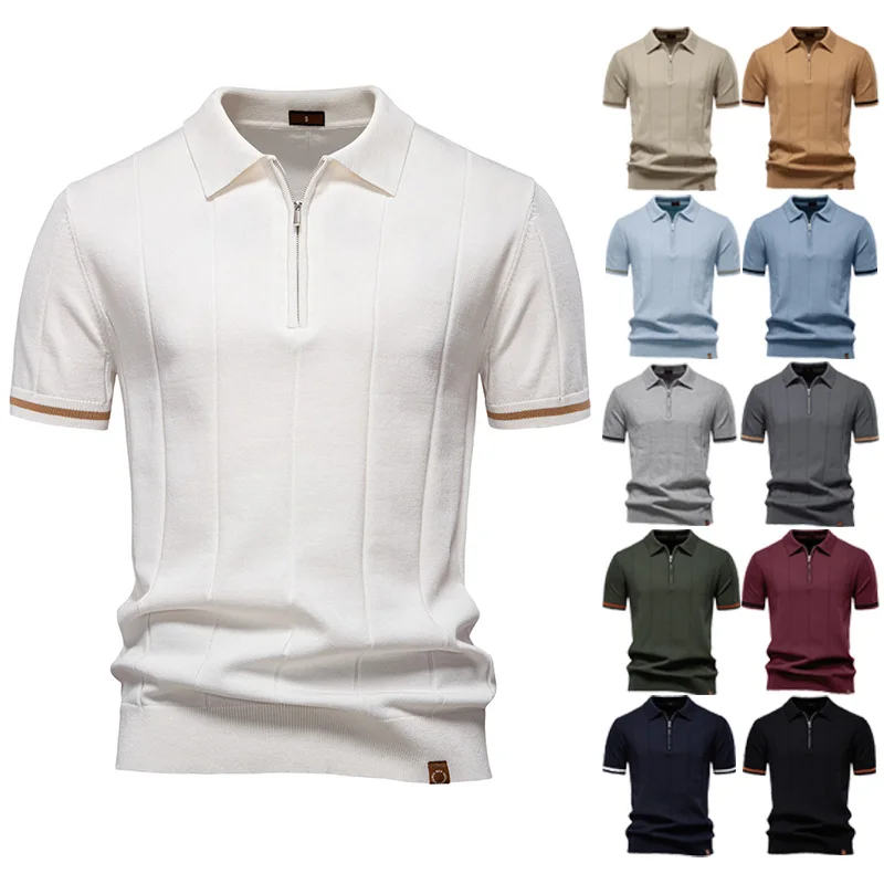 

Весна/Лето 2024, новая мужская деловая повседневная шерстяная рубашка-поло, вязаная рубашка-поло с лацканами, мужская футболка с короткими рукавами