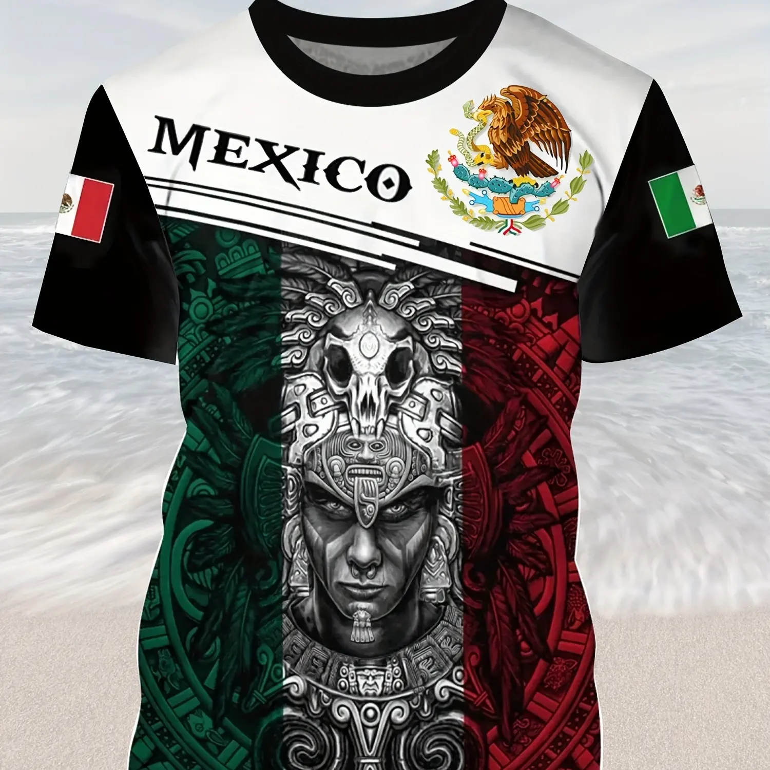 Eagle Print Men's T-Shirt - Comfy, Trendy Durable All Season Casual Tee Fashion Design Mexico Flag Oversized men's Clothing