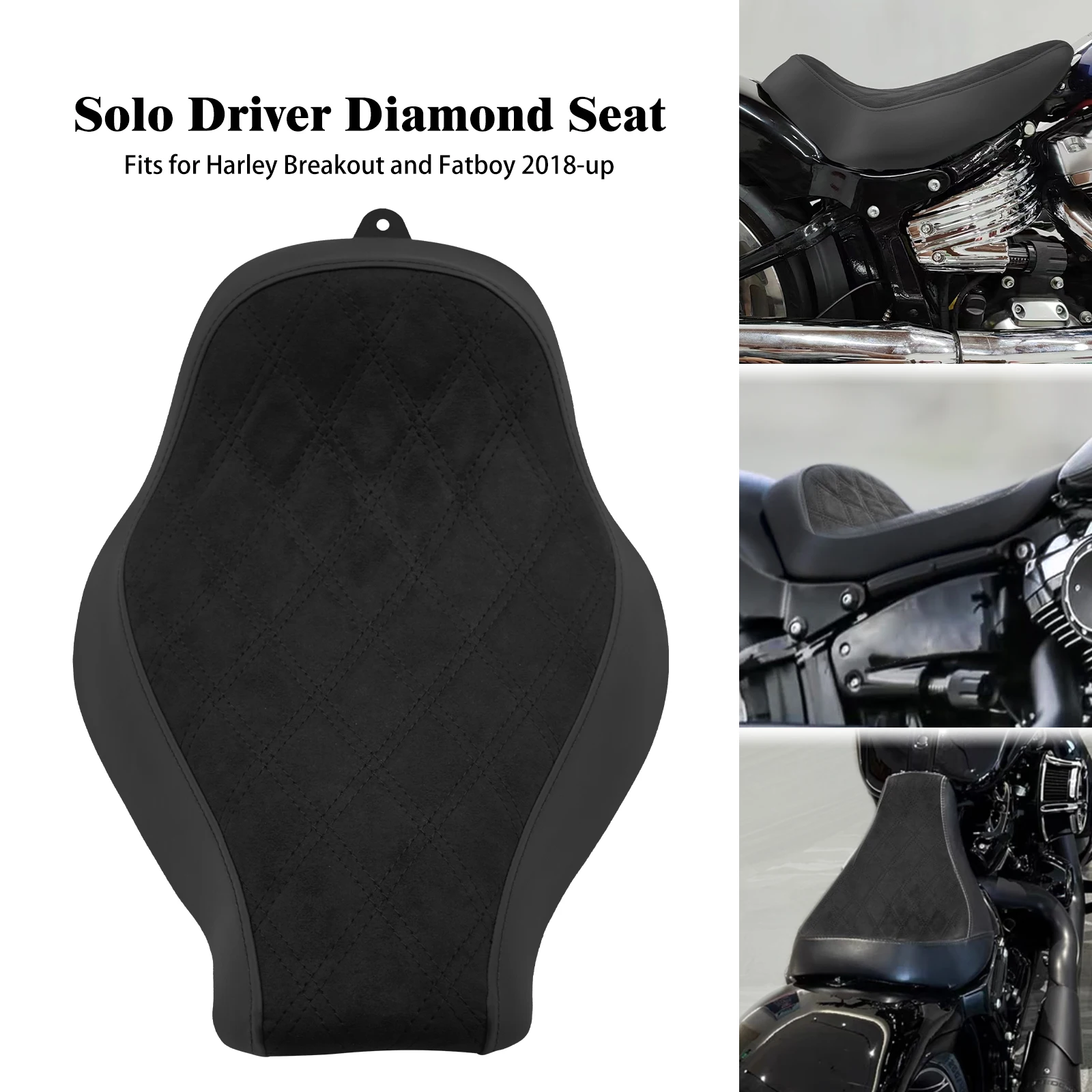 

Motorcycle Driver Diamond Suede Cushion Low Profile Front Solo Seat Black For Harley Softail Breakout Fatboy FXBRS FLSTF 2018-Up