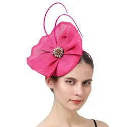 Women Elegant Ladies Headwear Church Wedding Pink Bow Fascinator Hats Hair Clips Fedora Caps Feather Decoration Millinery XMF201