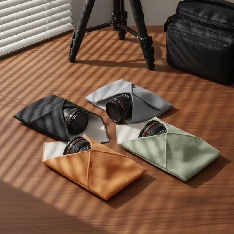 Camera Storage Bag Folding Plush Self-Adhesive Anti-Scratch Cloth Pouch for Mini Camcorder Travel Safekeeping