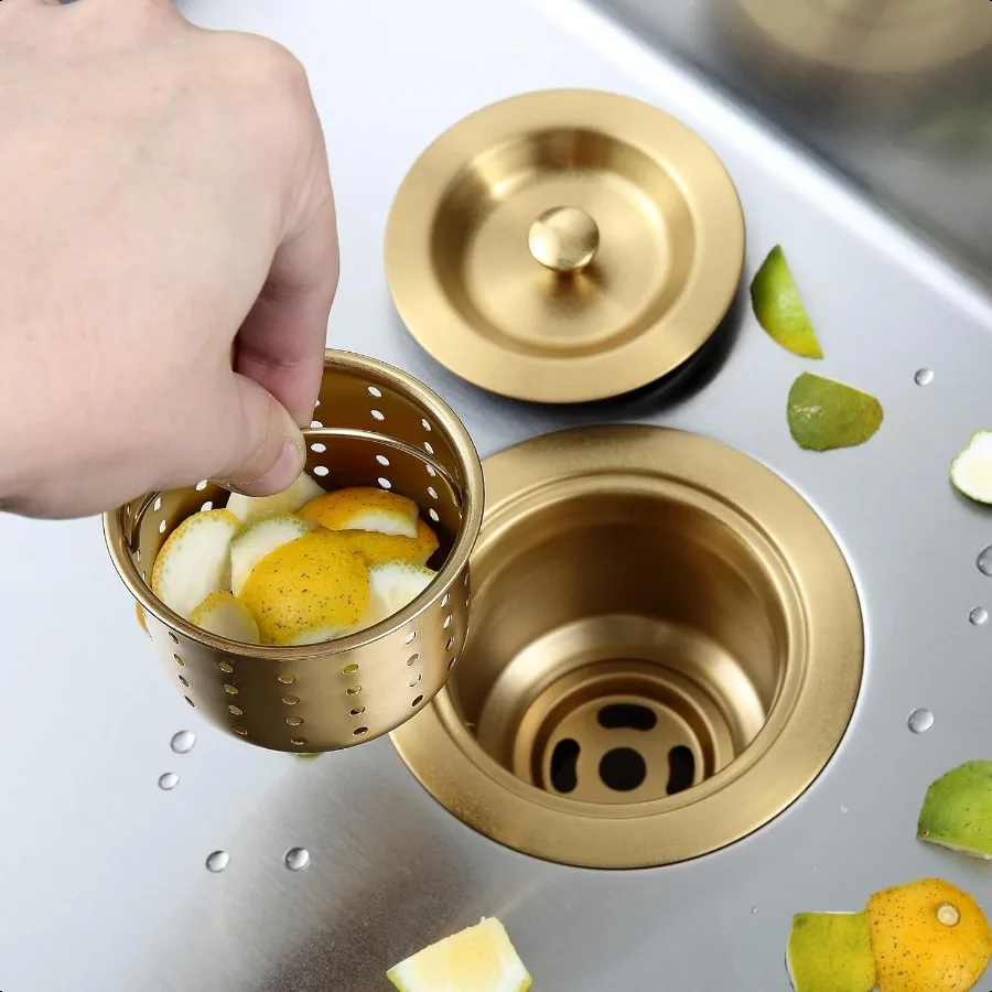 31 2 بوصة حوض المطبخ استنزاف الفولاذ المقاوم للصدأ القابل للإزالة سلة عميقة مصفاة الذهب بالوعة المطبخ استنزاف مع الذيل