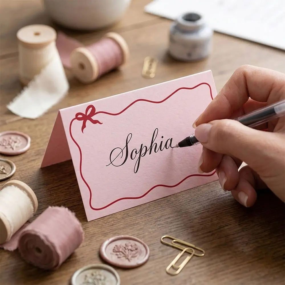 Pink Butterfly Design Wedding Place Cards Elegant Wedding Foldable Wedding Seat Cards Page Style Elegant Design Table Seat Cards