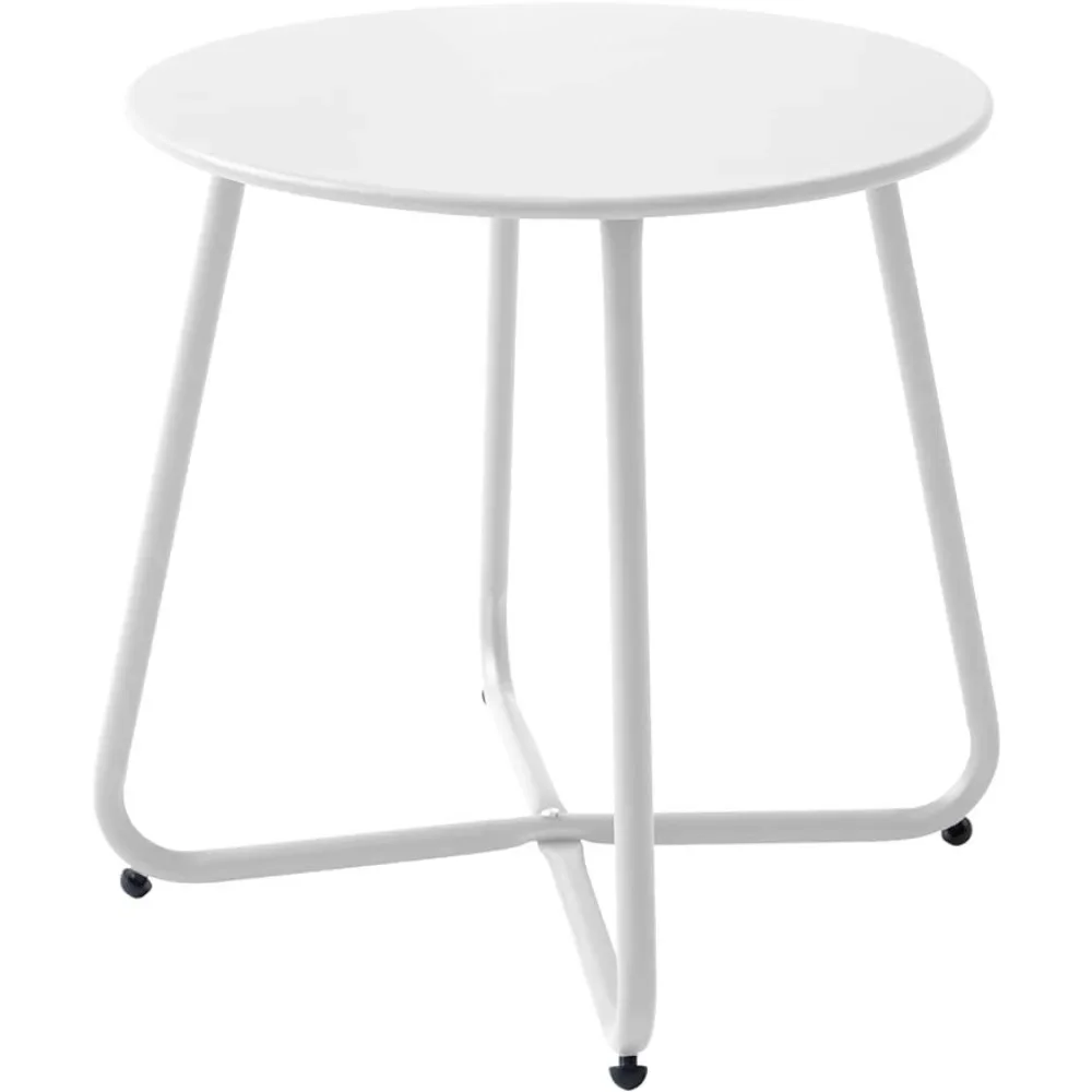 Meluvici Patio Outdoor Side Table Waterproof Round Metal Steel Small Side Table Weather Resistant Portable Outdoor Indoor, White