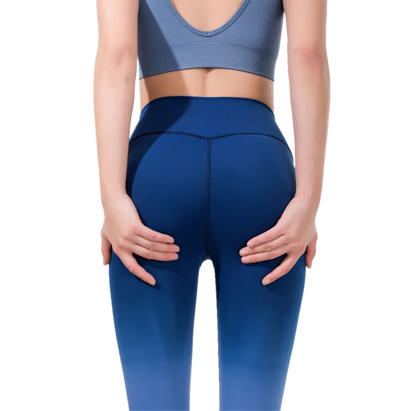 Gradient Color Peach Hip Nude Sensation High Waist Seamless One-Piece Fitness Leggings Yoga Pants for Women