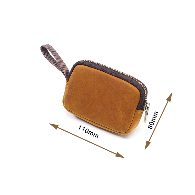 Vintage Solid Color Cowhide Small Purse Mini Coin Purse Bluetooth Headset Key Bag Zipper Card Coin Storage Bag