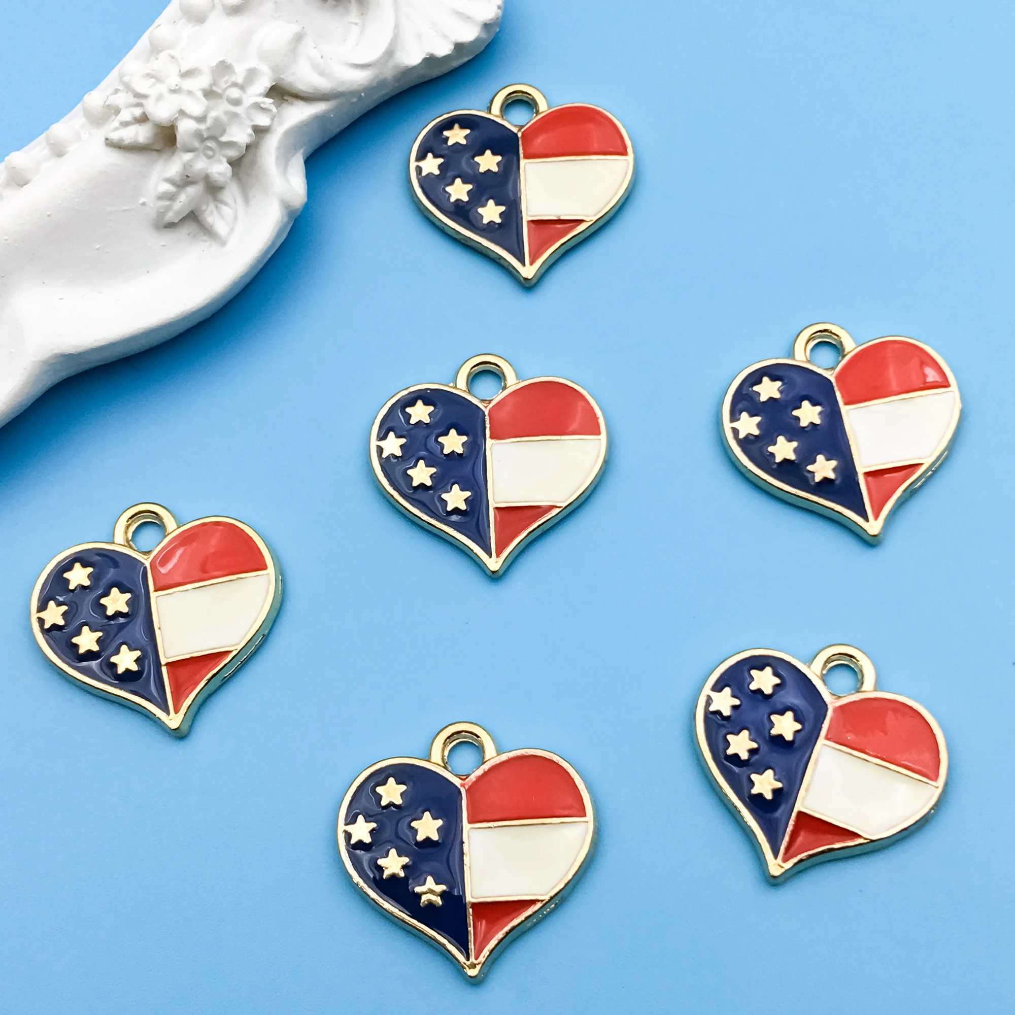 10/20 Stück Emaille Herzform Charms Amerikanische Flagge Anhänger für DIY Schmuckherstellung Patriotischer Unabhängigkeitstag Ornament Zubehör