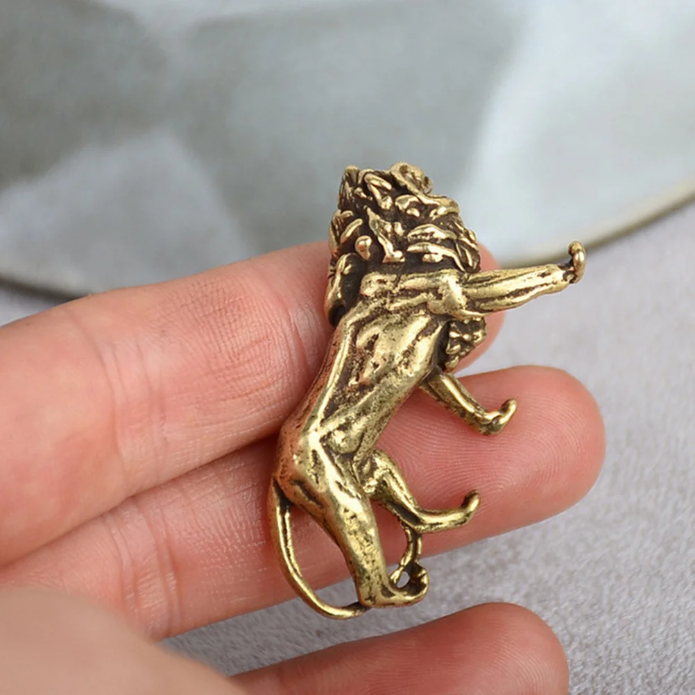

2Pcs Brass Lion Decoration Retro Mini Desktop Lion Adornment High Hardness Feng Shui Tabletop Decor