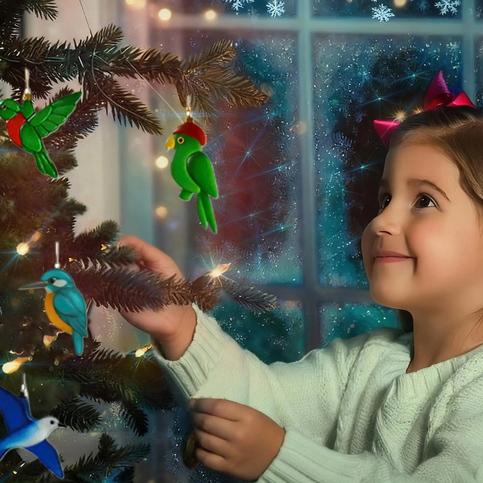 Kalender Natal 2025 Dekorasi Akrilik 2D Tema Burung dari Kaca Laut, 24 Hari Dekorasi Bertema Burung, Hitung Mundur Natal untuk Rumah dan Pohon Natal