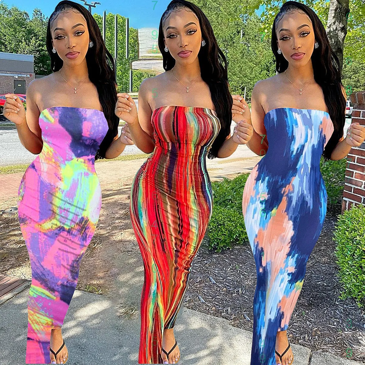

Plus Size Tie Dye Off Shoulder Tube Dress Midi Dresses Spring Summer Jumpsuit Playsuit Matching Set